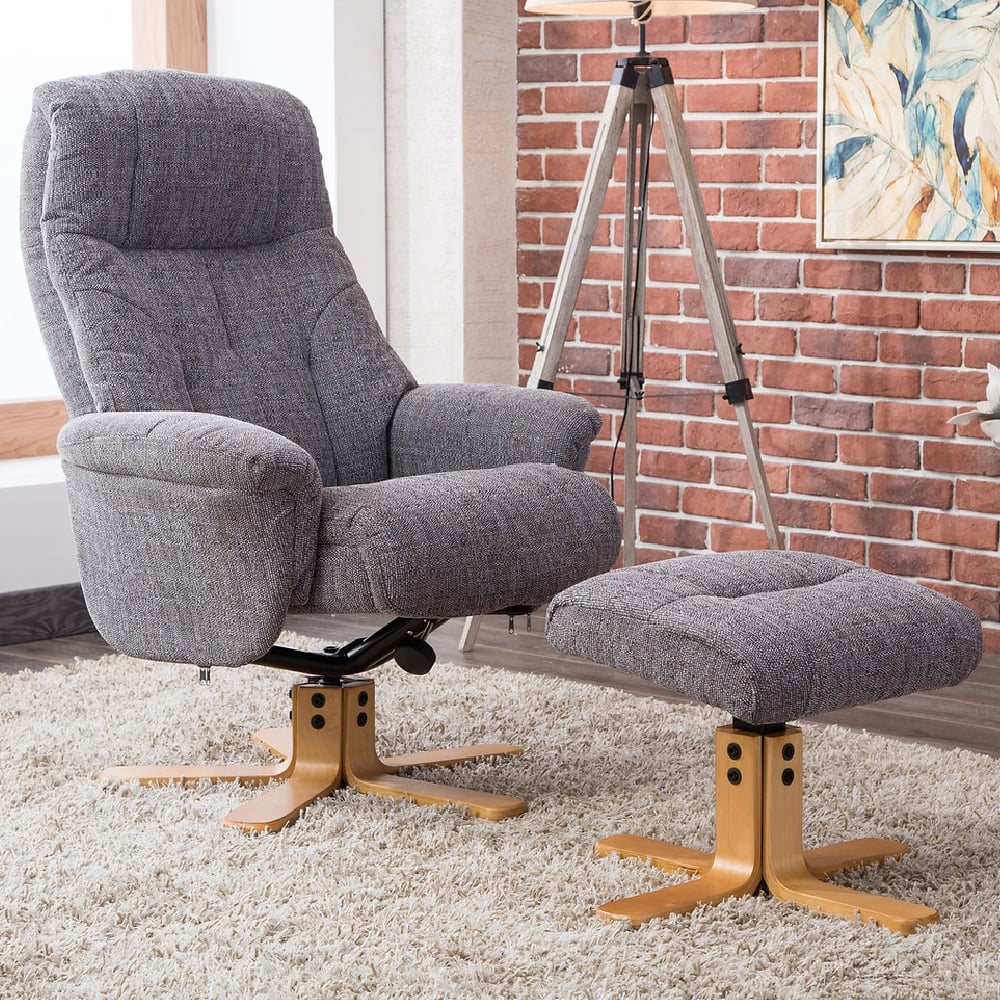 Dox Fabric Recliner Chair With Stool In Lisbon Grey