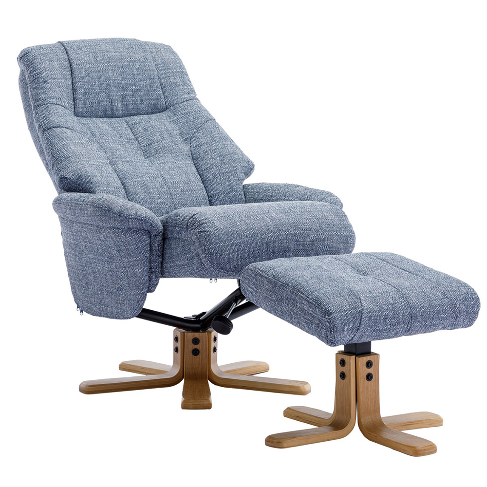 Dox Fabric Recliner Chair With Stool In Lisbon Marine