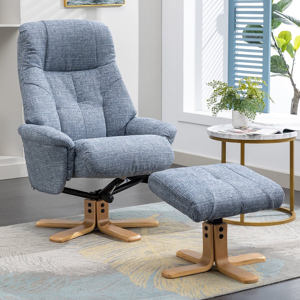 Dox Fabric Recliner Chair With Stool In Lisbon Marine