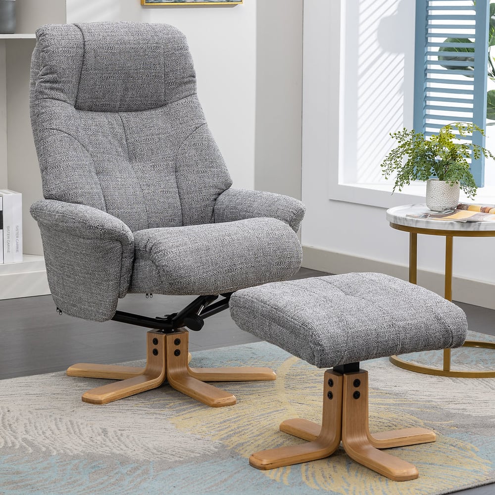 Dox Fabric Recliner Chair With Stool In Lisbon Rock