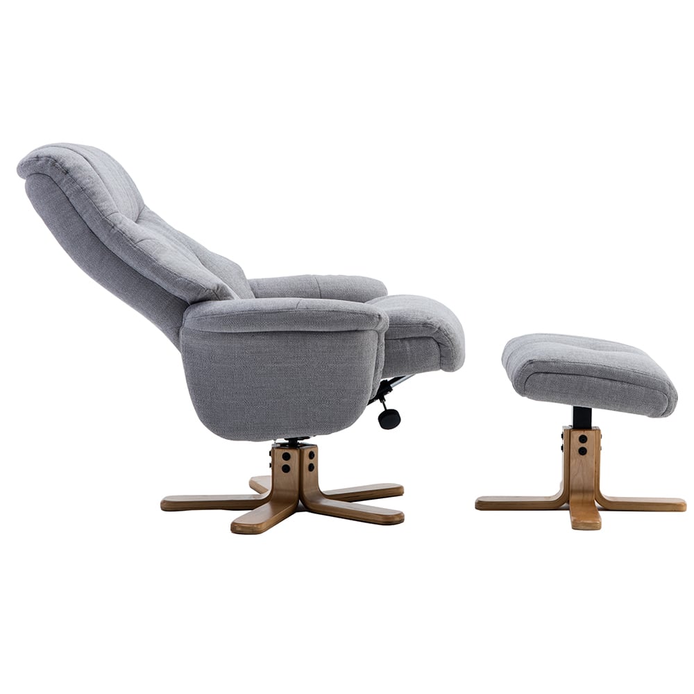 Dox Fabric Recliner Chair With Stool In Lisbon Silver