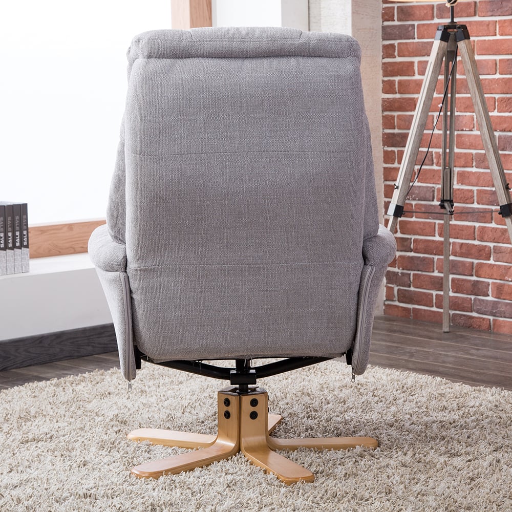 Dox Fabric Recliner Chair With Stool In Lisbon Silver
