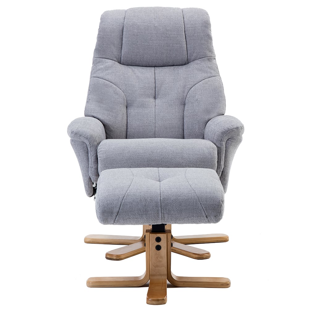 Dox Fabric Recliner Chair With Stool In Lisbon Silver