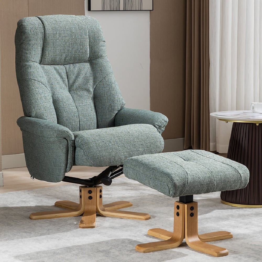 Dox Fabric Recliner Chair With Stool In Lisbon Teal