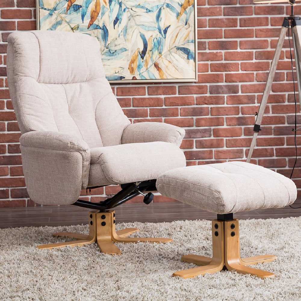 Dox Fabric Recliner Chair With Stool In Lisbon Wheat