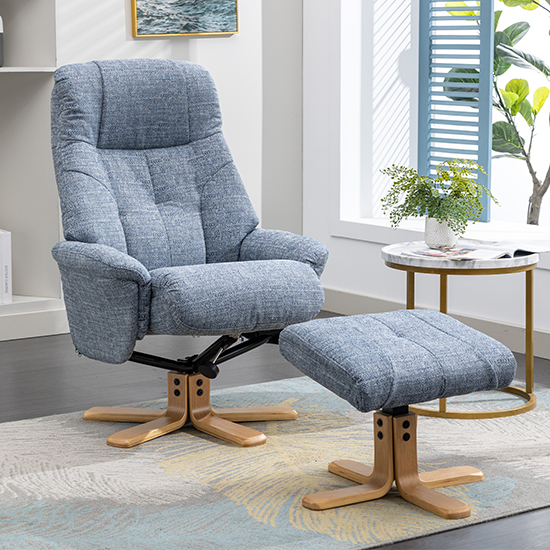 Read more about Dox fabric swivel recliner chair and stool in lisbon marine