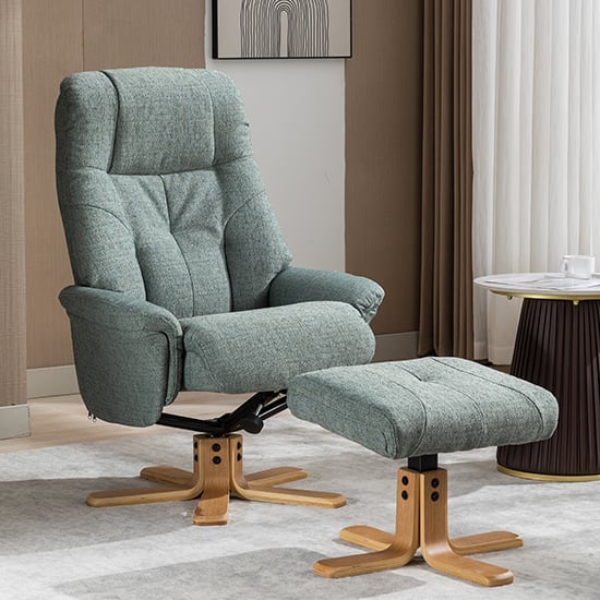 Product photograph of Dox Fabric Swivel Recliner Chair And Stool In Lisbon Teal from Furniture in Fashion