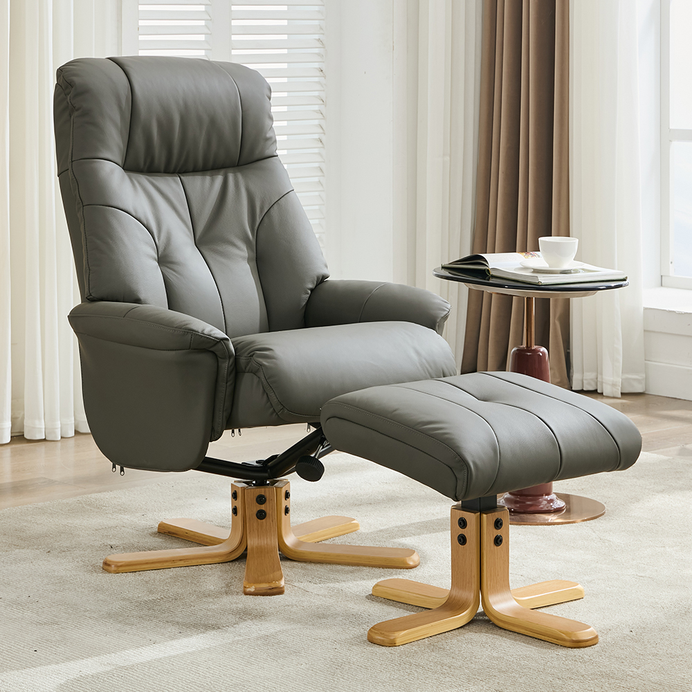 Dox Faux Leather Recliner Chair With Stool In Cinder