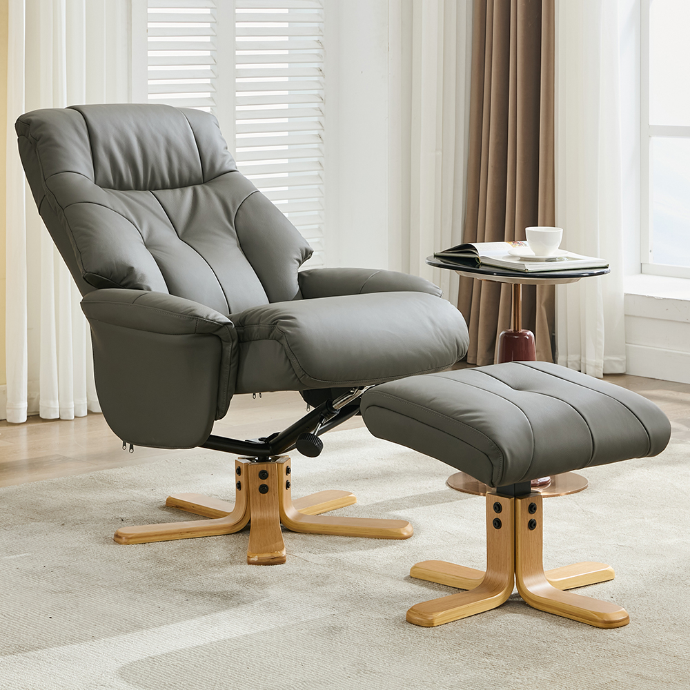 Dox Faux Leather Recliner Chair With Stool In Cinder