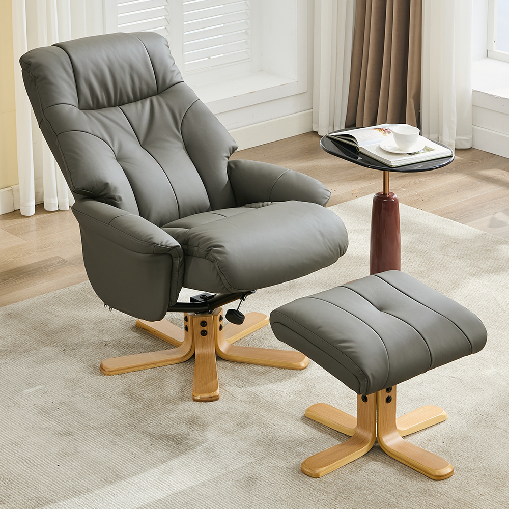Dox Faux Leather Recliner Chair With Stool In Cinder