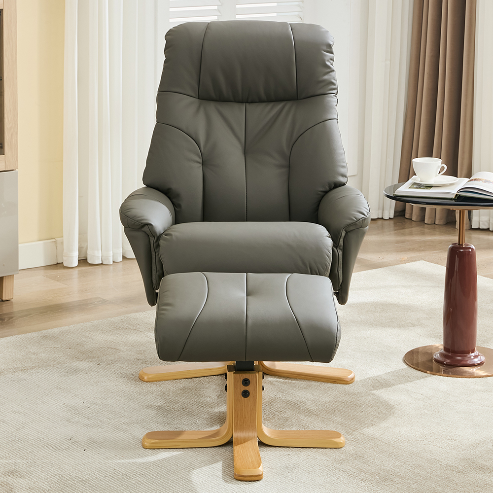 Dox Faux Leather Recliner Chair With Stool In Cinder