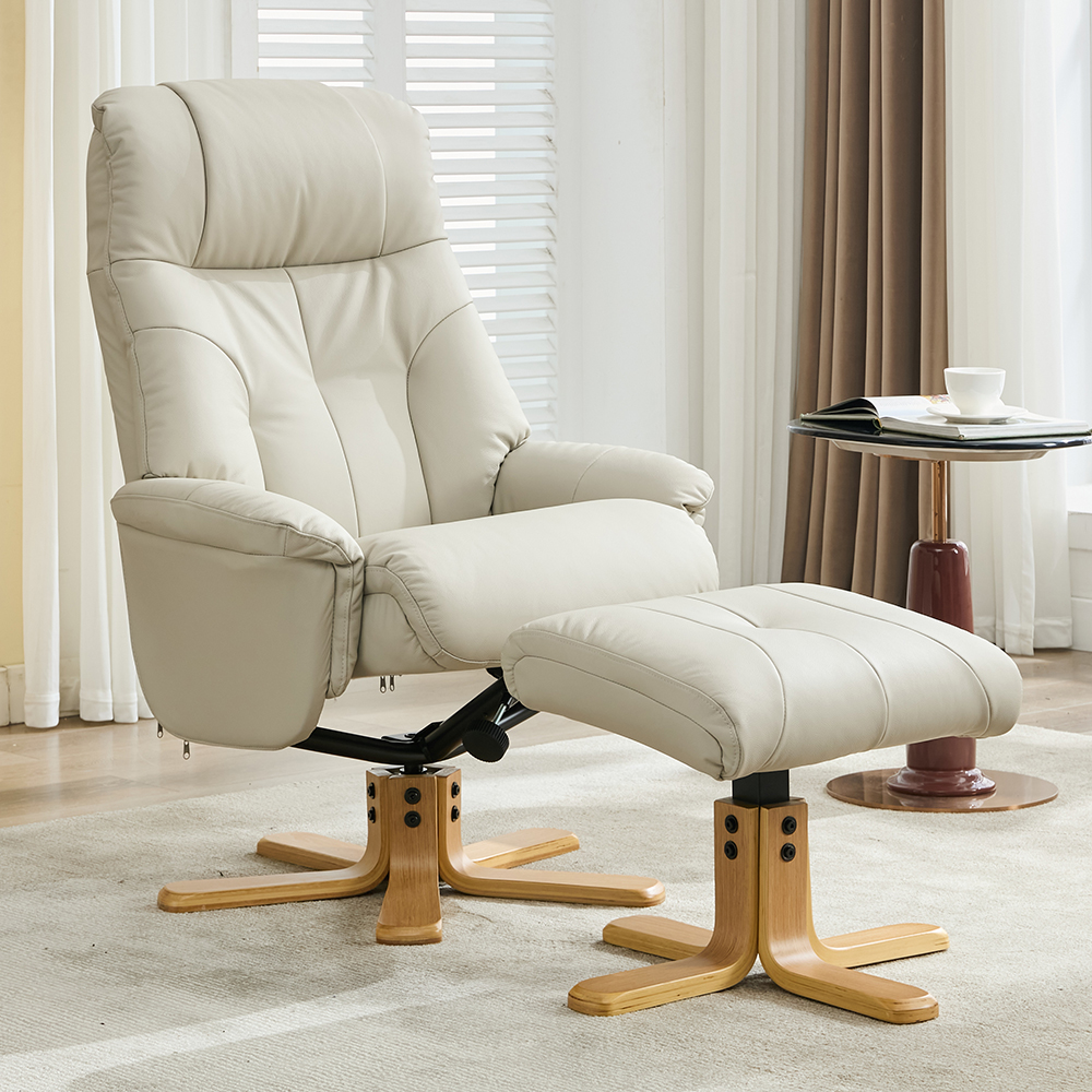Dox Faux Leather Recliner Chair With Stool In Mushroom