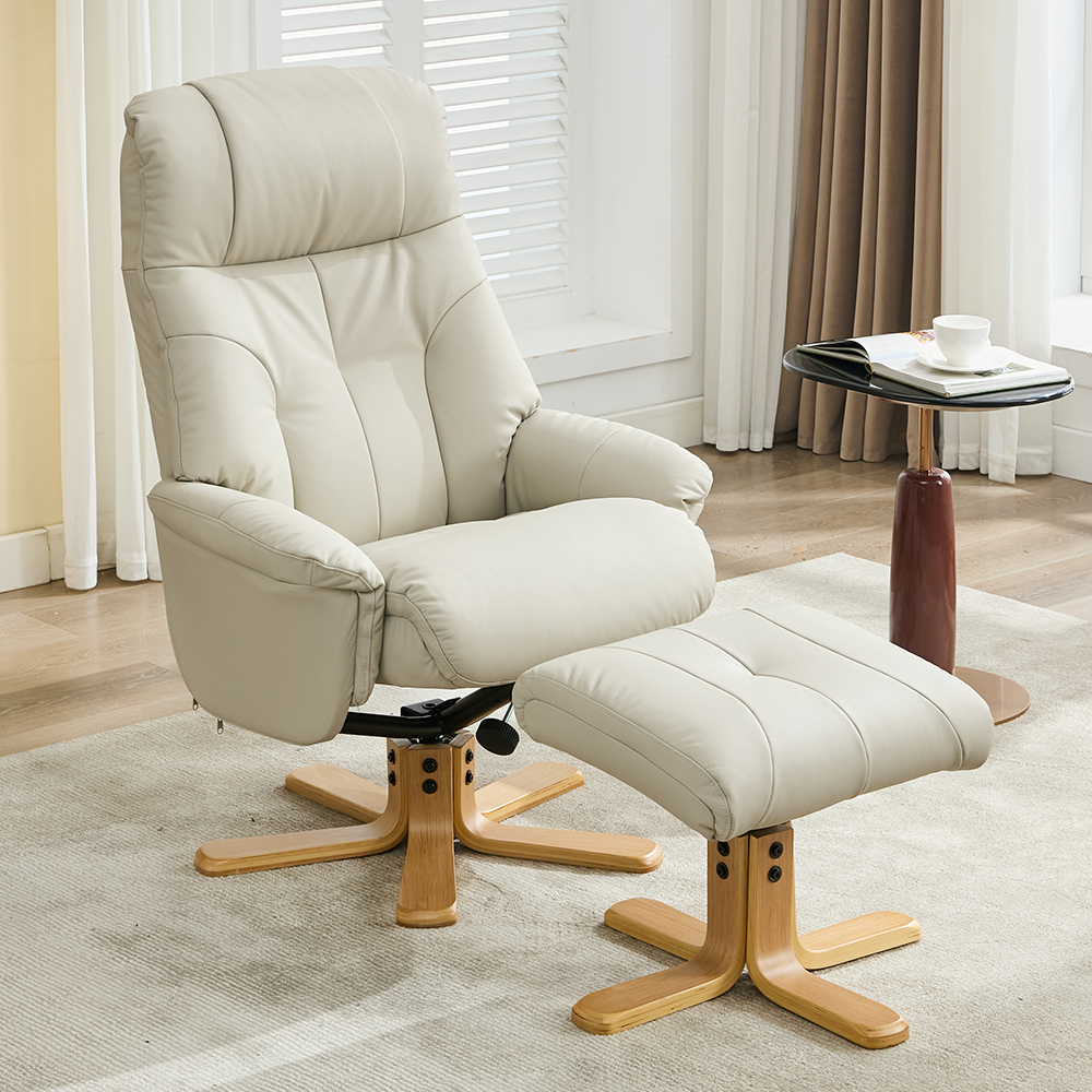 Dox Faux Leather Recliner Chair With Stool In Mushroom