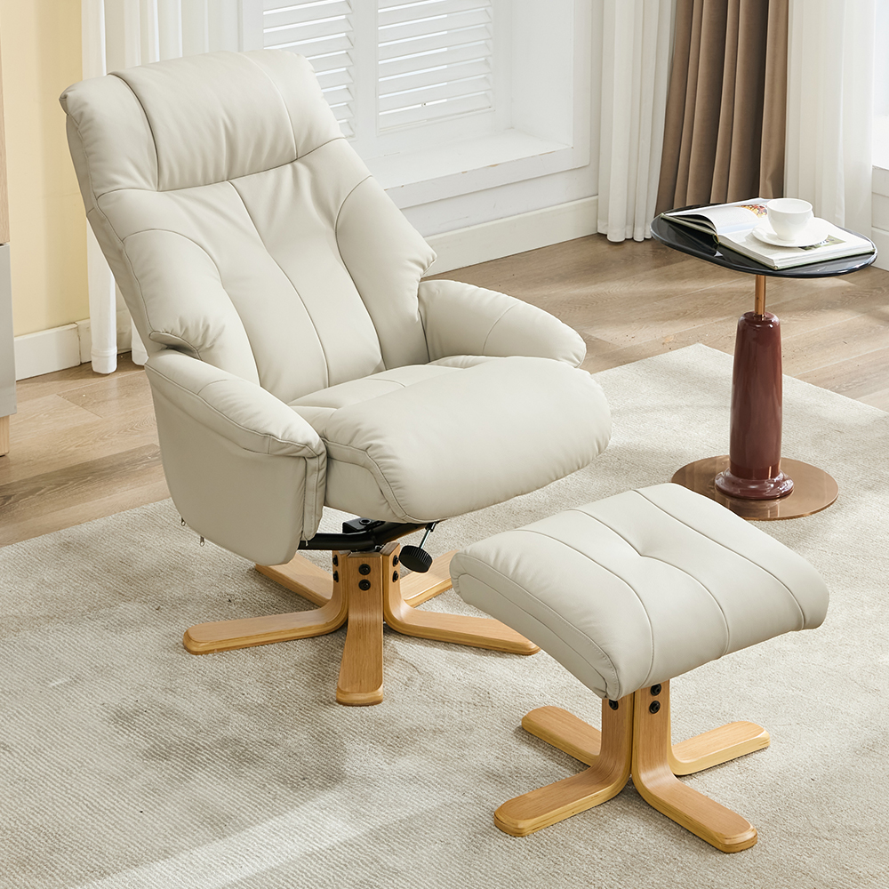 Dox Faux Leather Recliner Chair With Stool In Mushroom