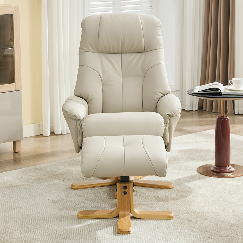 Dox Faux Leather Recliner Chair With Stool In Mushroom