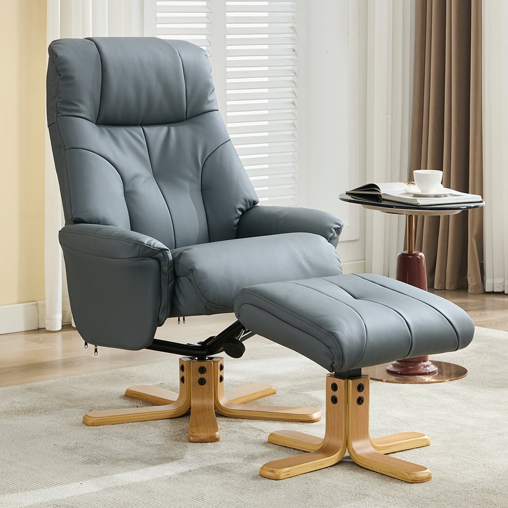 Dox Faux Leather Recliner Chair With Stool In Petrol Blue
