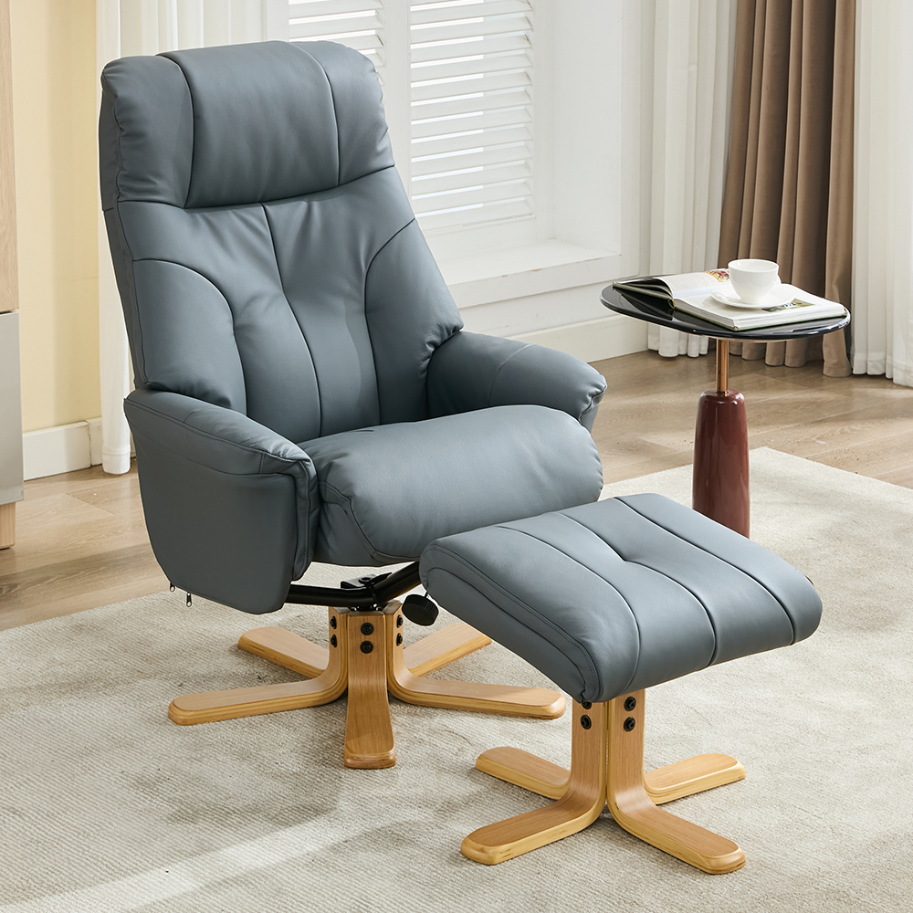 Dox Faux Leather Recliner Chair With Stool In Petrol Blue