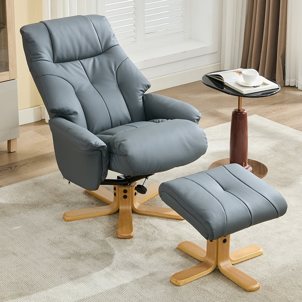 Dox Faux Leather Recliner Chair With Stool In Petrol Blue