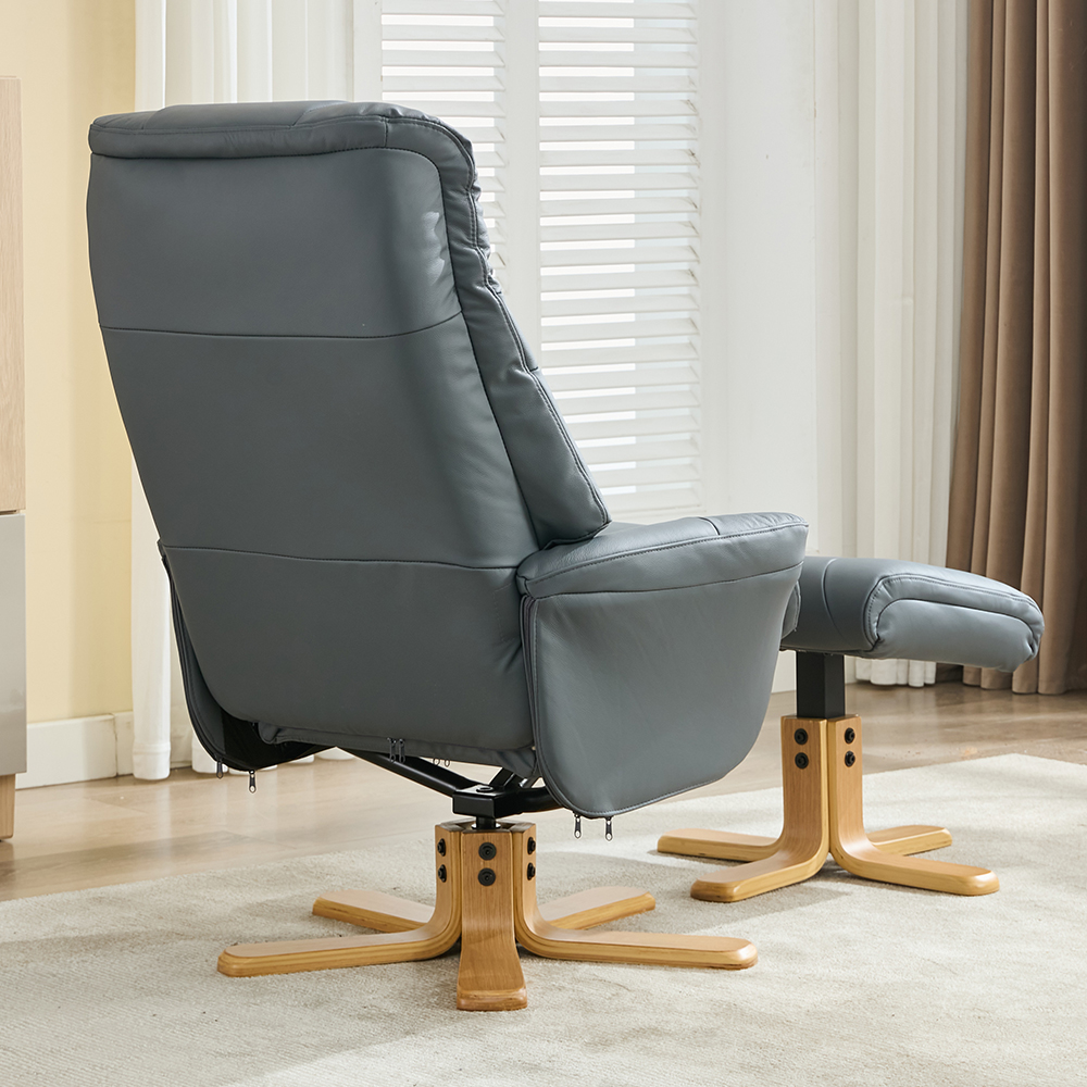 Dox Faux Leather Recliner Chair With Stool In Petrol Blue