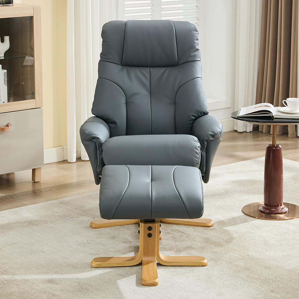 Dox Faux Leather Recliner Chair With Stool In Petrol Blue