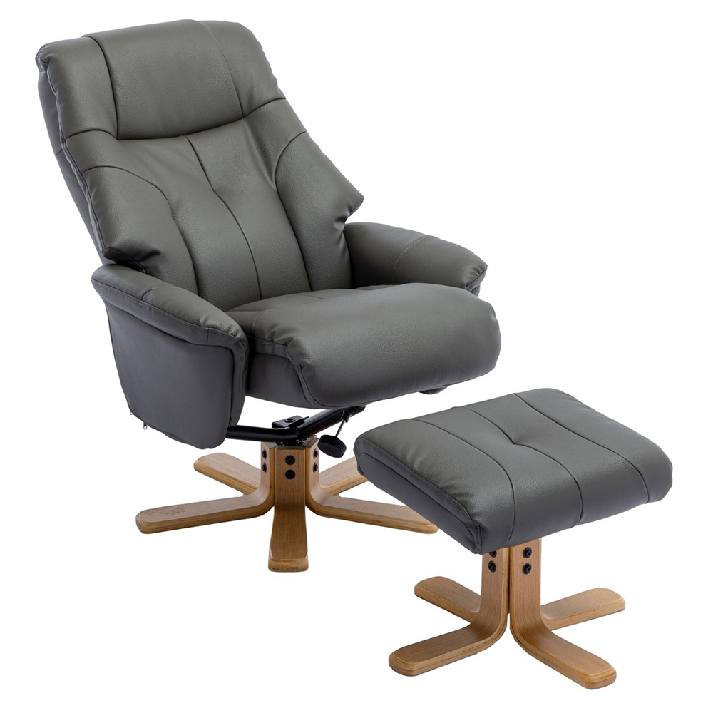 Dox Leather Recliner Chair With Stool In Cinder