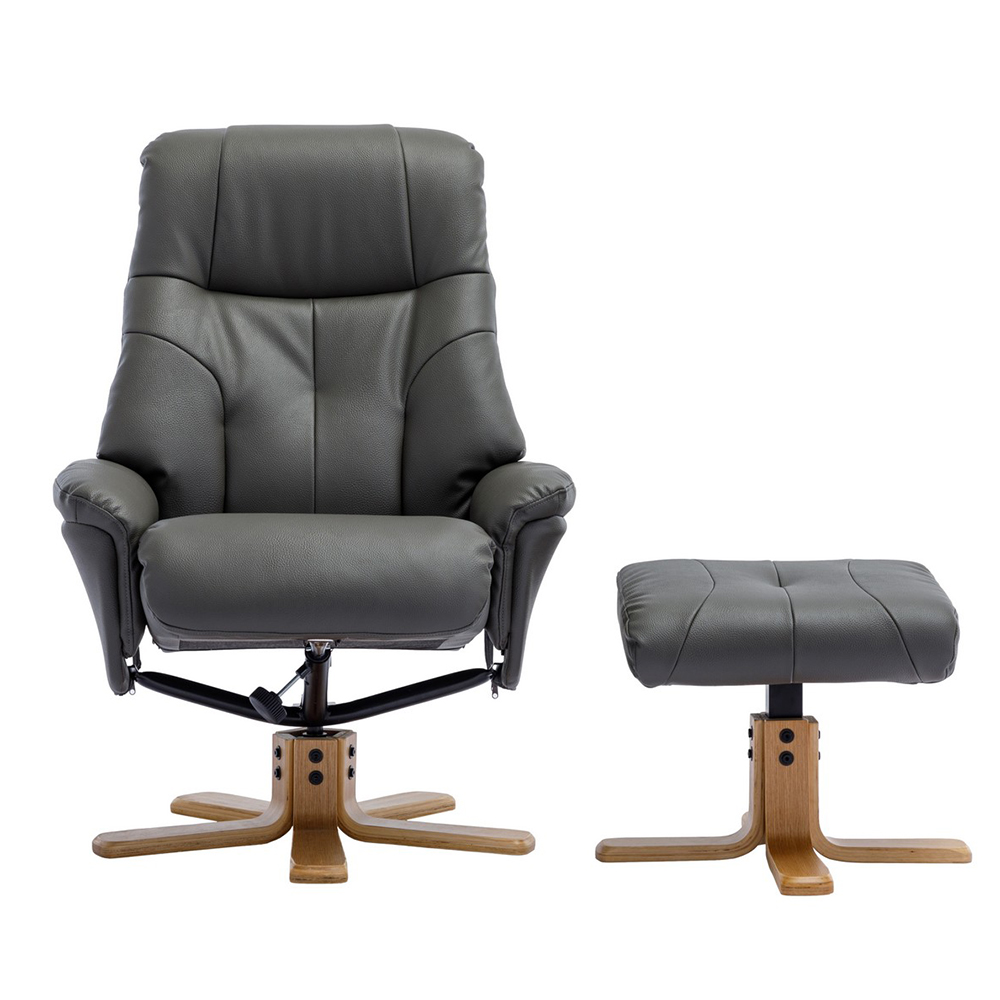 Dox Leather Recliner Chair With Stool In Cinder