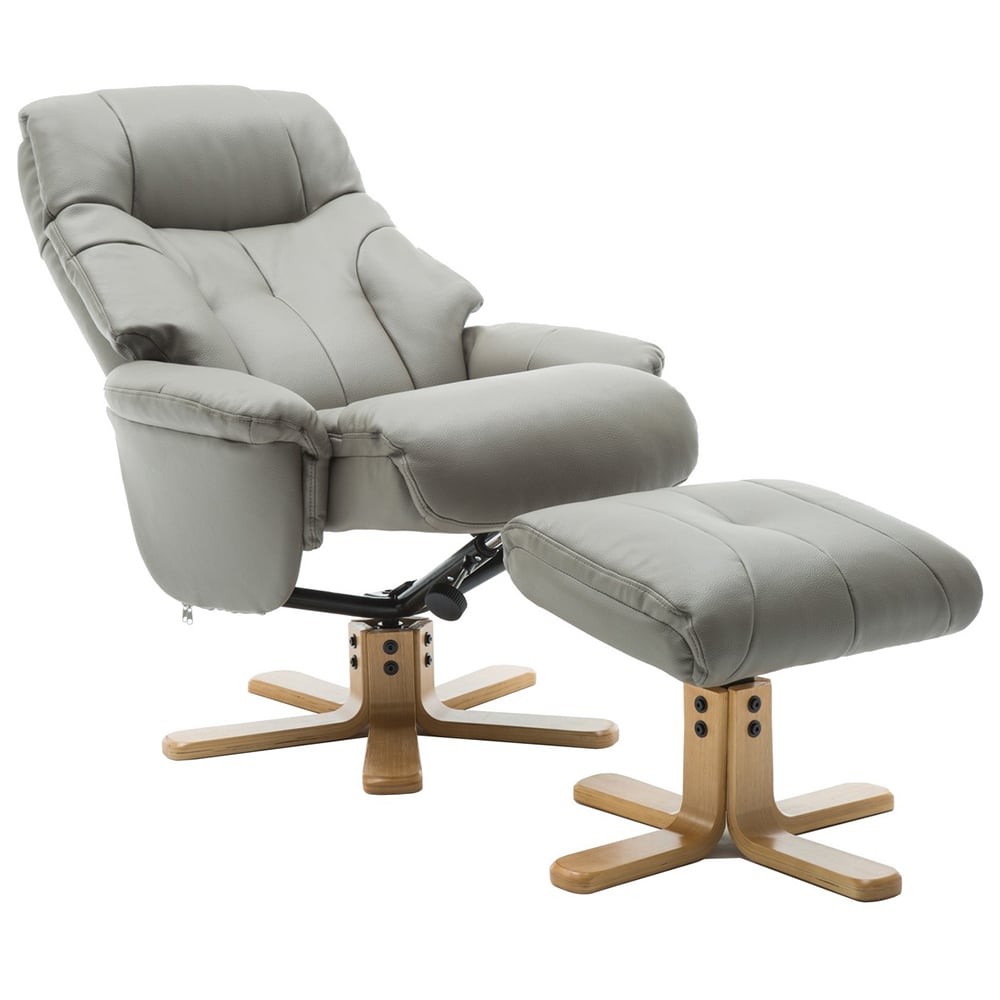 Dox Leather Recliner Chair With Stool In Grey