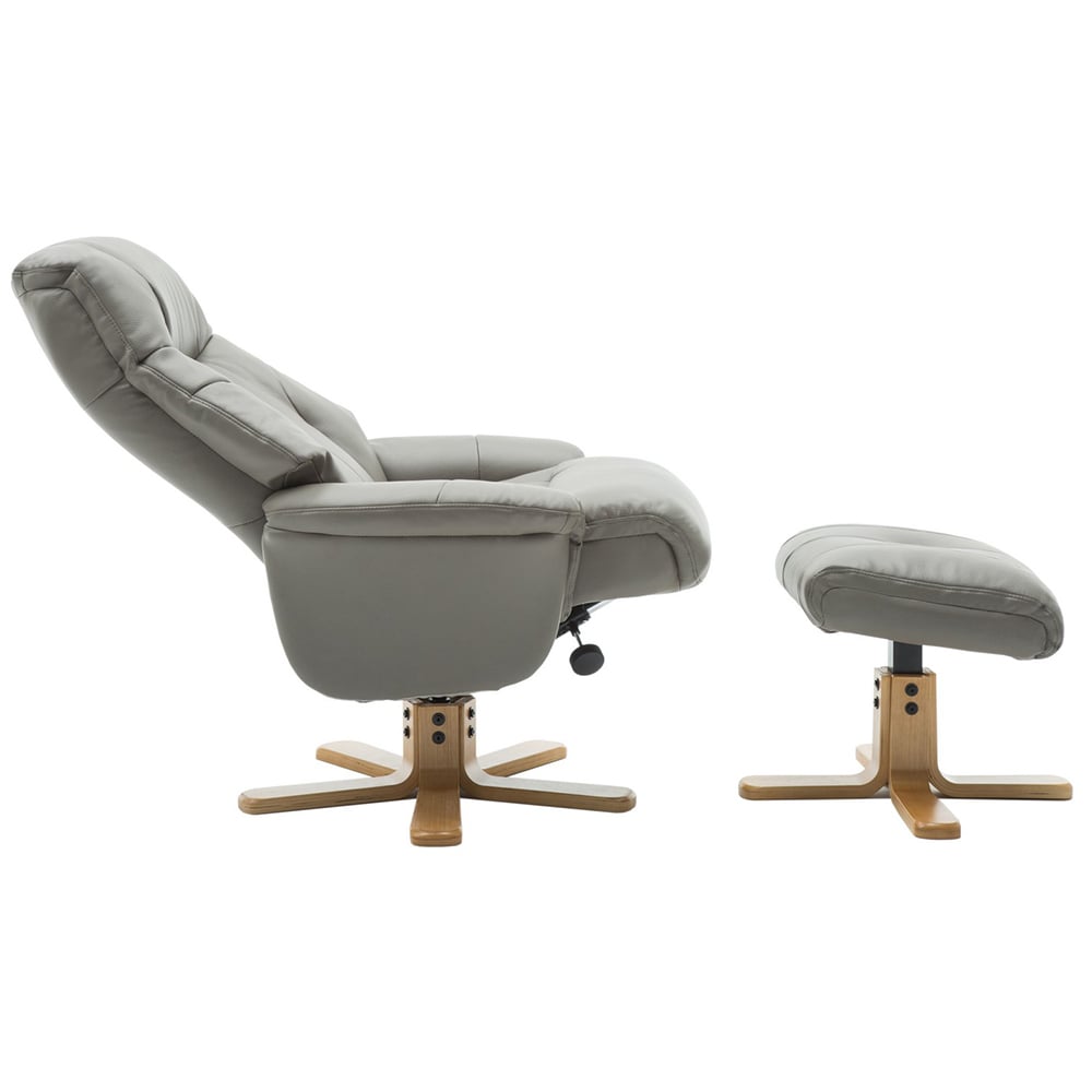 Dox Leather Recliner Chair With Stool In Grey