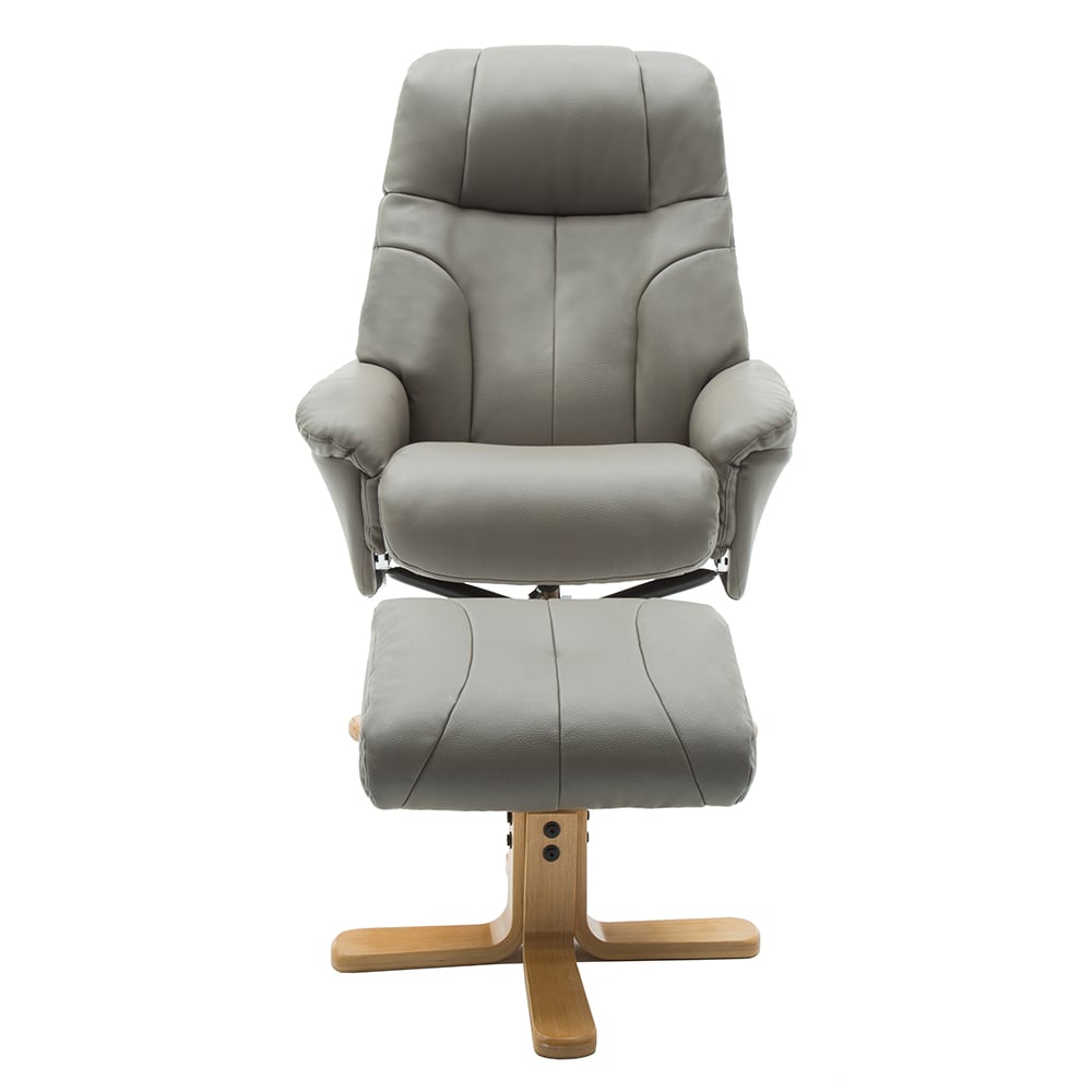 Dox Leather Recliner Chair With Stool In Grey