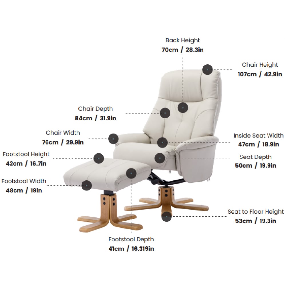 Dox Leather Recliner Chair With Stool In Grey