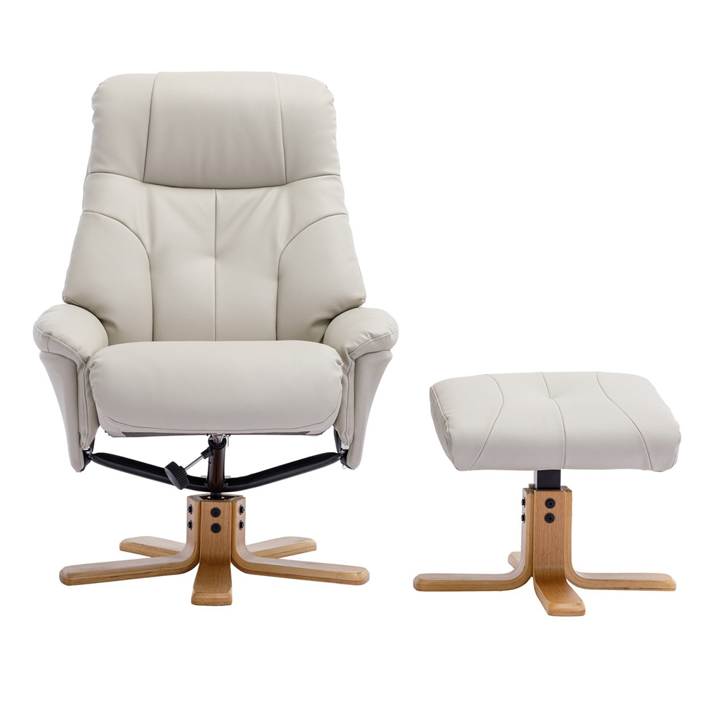 Dox Leather Recliner Chair With Stool In Mushroom