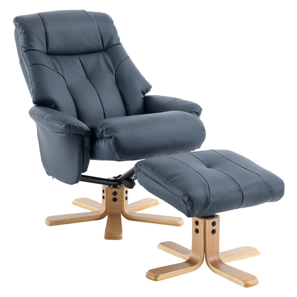 Dox Leather Recliner Chair With Stool In Navy
