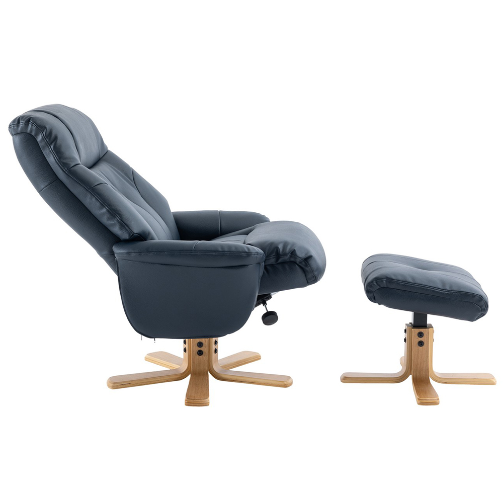 Dox Leather Recliner Chair With Stool In Navy