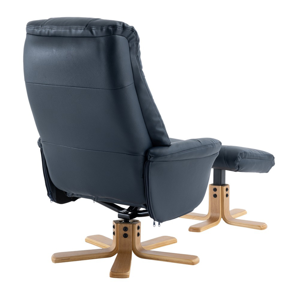 Dox Leather Recliner Chair With Stool In Navy