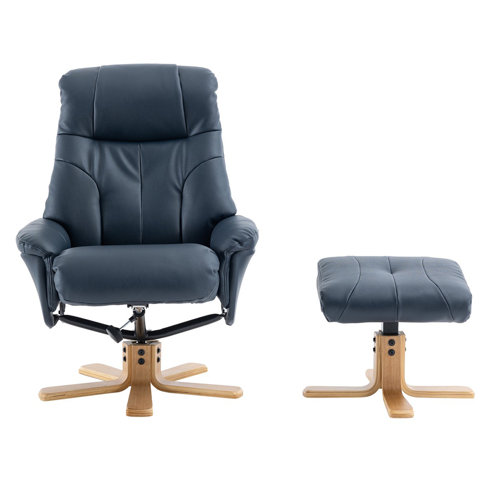 Dox Leather Recliner Chair With Stool In Navy