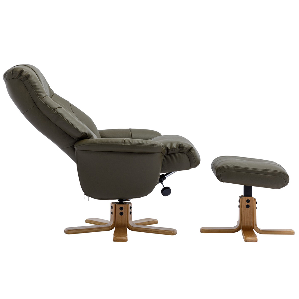 Dox Leather Recliner Chair With Stool In Olive Green