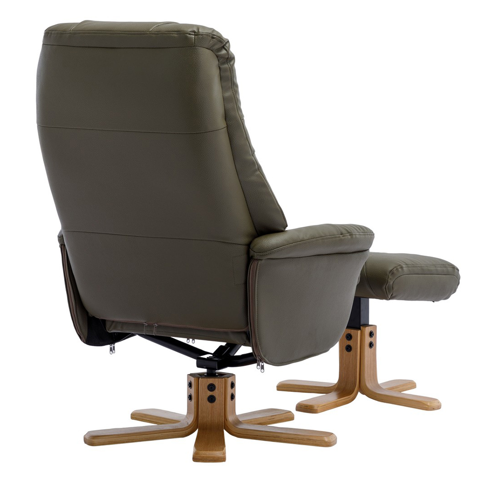 Dox Leather Recliner Chair With Stool In Olive Green