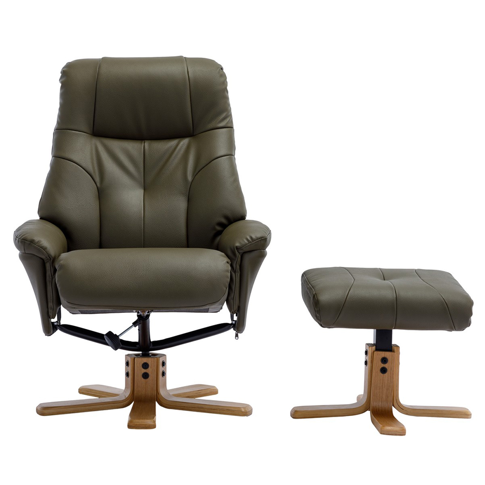 Dox Leather Recliner Chair With Stool In Olive Green