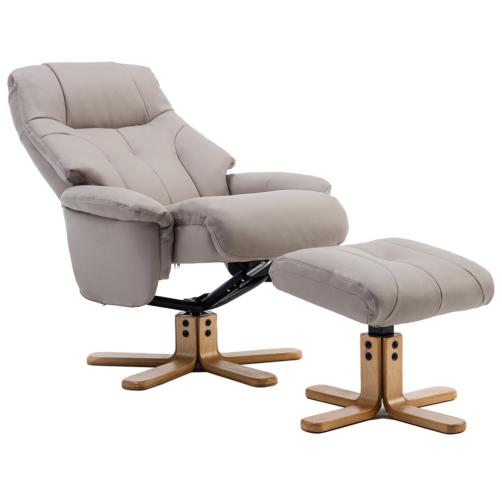 Dox Leather Recliner Chair With Stool In Pebble
