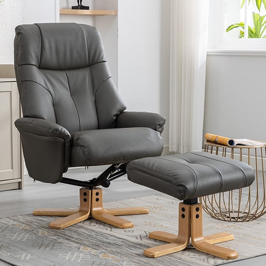 Dox Plush Fabric Swivel Recliner Chair And Stool In Cinder