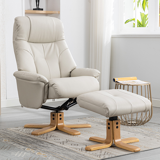 Read more about Dox plush fabric swivel recliner chair and stool in mushroom