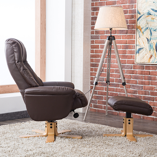 Dox Plush Swivel Recliner Chair And Footstool In Brown_4