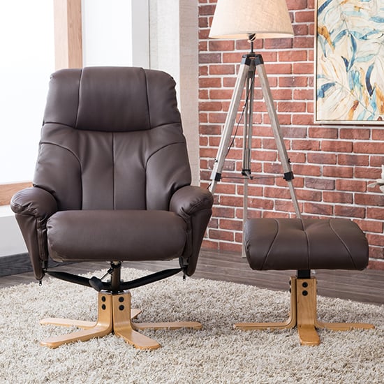 Dox Plush Swivel Recliner Chair And Footstool In Brown_5