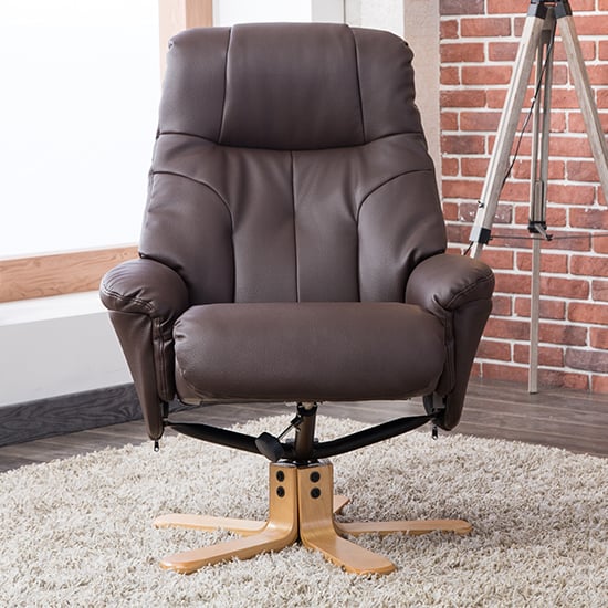 Dox Plush Swivel Recliner Chair And Footstool In Brown_6
