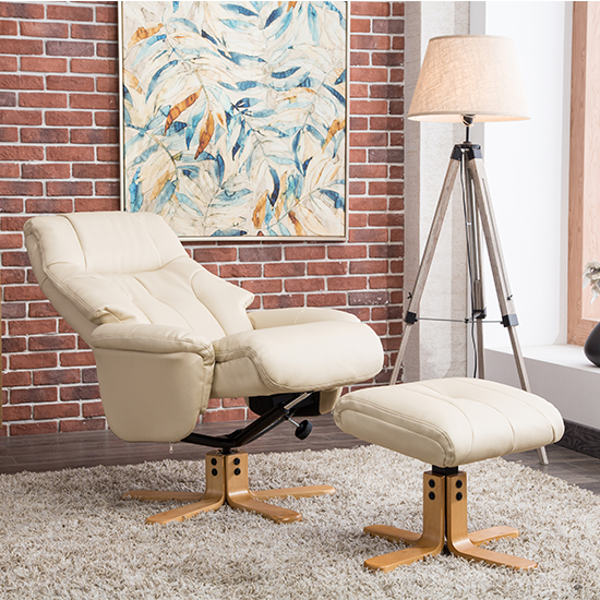 Dox Plush Swivel Recliner Chair And Footstool In Cream_2