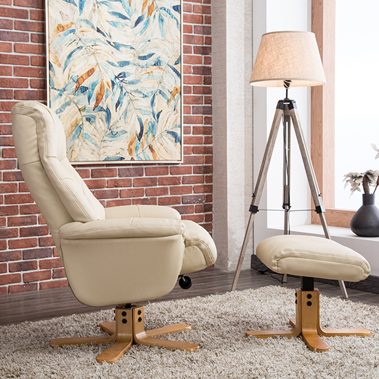 Dox Plush Swivel Recliner Chair And Footstool In Cream_4