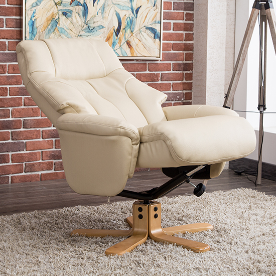 Dox Plush Swivel Recliner Chair And Footstool In Cream_5