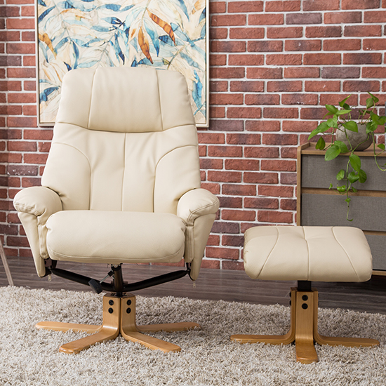 Dox Plush Swivel Recliner Chair And Footstool In Cream_8