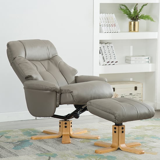 Dox Plush Swivel Recliner Chair And Footstool In Grey_2
