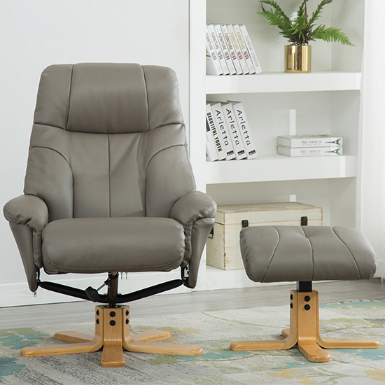 Dox Plush Swivel Recliner Chair And Footstool In Grey_5
